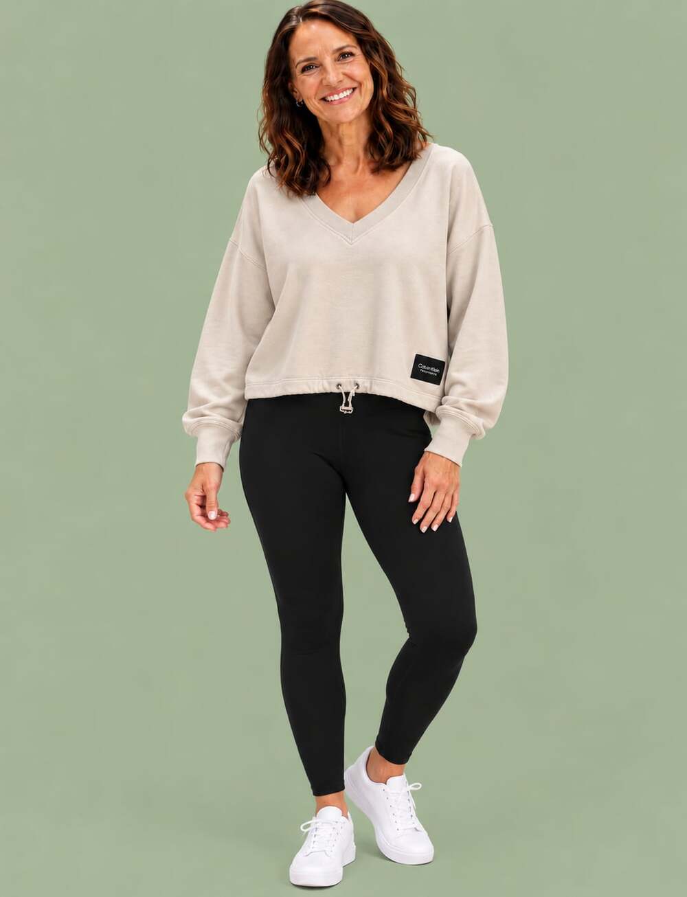 Calvin Klein Performance V-Neck Cropped Sweatshirt Size XL Beige